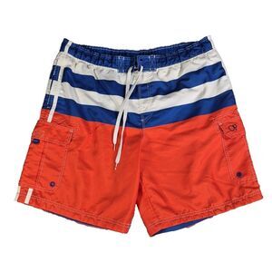 OP Ocean Pacific Board Shorts Mens XL 40x9.5" Orange Striped Lined Swim Trunks